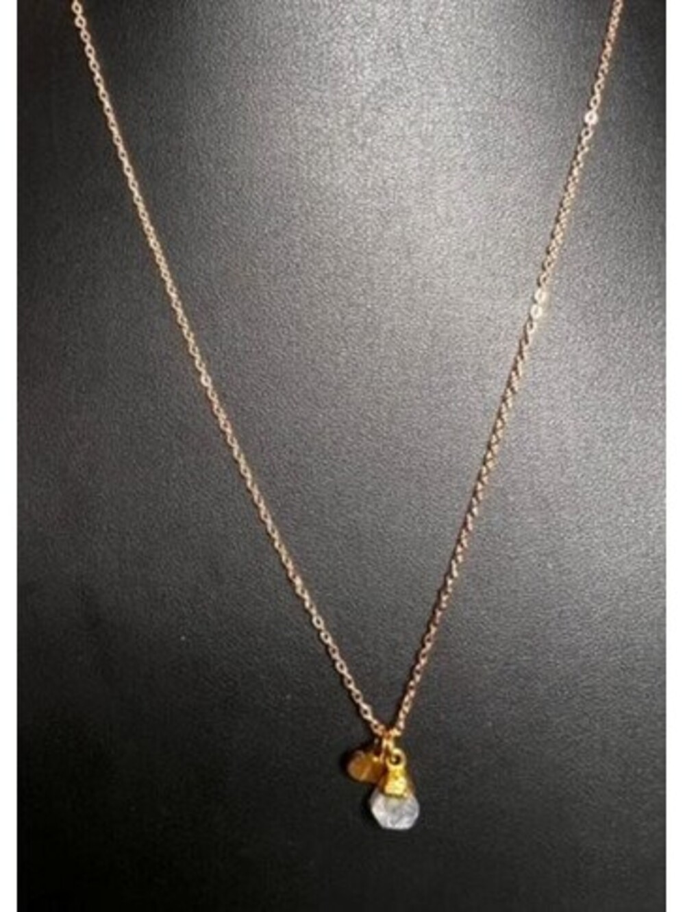 B7041 Rose Gold Tone Raw Iolite Heart Charm Necklace Adjustable 20"